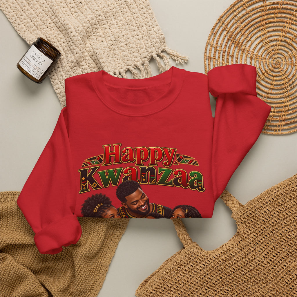 Kwanzaa Sweatshirt — "Happy Kwanzaa" Family Celebration Crewneck