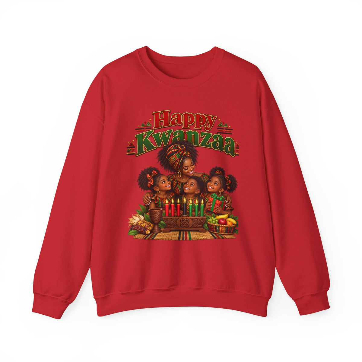 Kwanzaa Family Crewneck Sweatshirt — "Happy Kwanzaa" Celebration Design