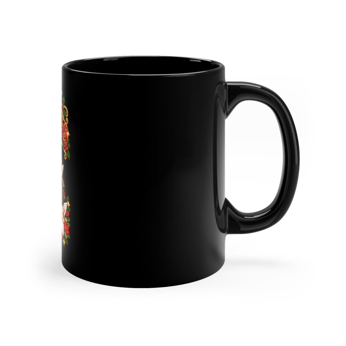 Merry Christmas Black Coffee Mug – Vintage Angel Choir Holiday Mug, 11oz