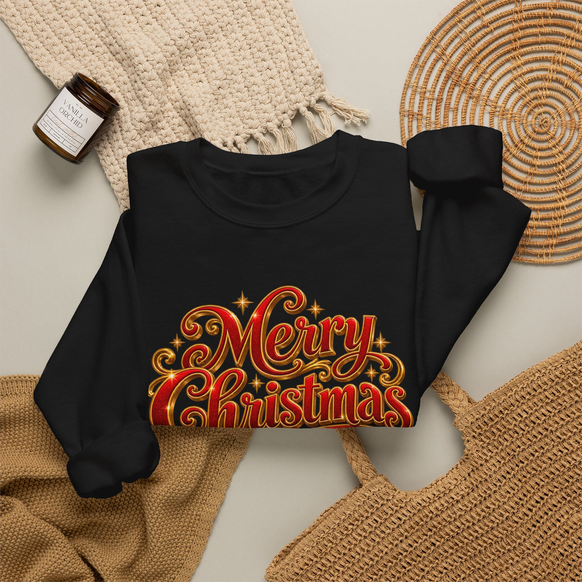 Christmas Sweatshirt — 'Merry Christmas' Santa Sleigh & Reindeer Holiday Crewneck