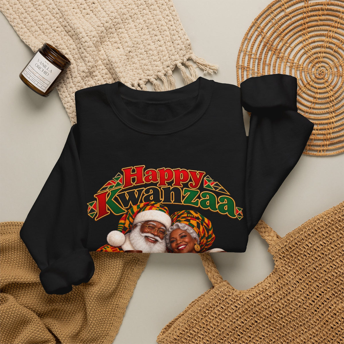 Kwanzaa Crewneck Sweatshirt — "Happy Kwanzaa" Celebration Sweater