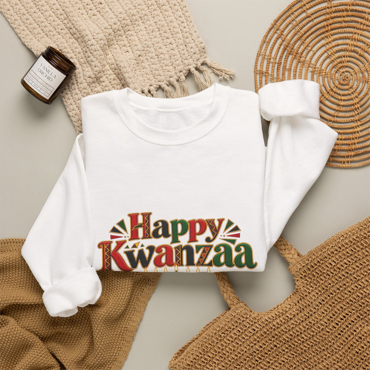 Kwanzaa Crewneck Sweatshirt – "Happy Kwanzaa" Celebration Pullover