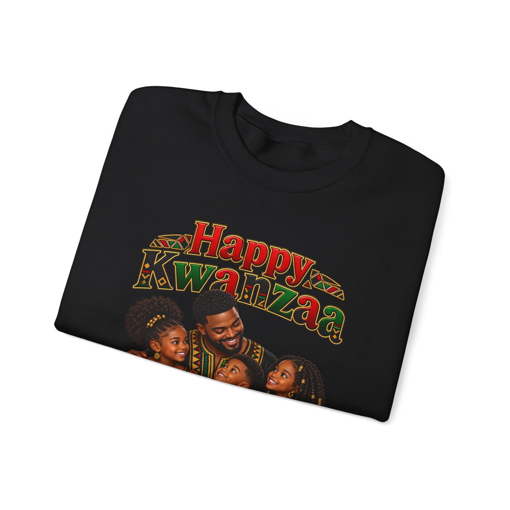 Kwanzaa Sweatshirt — "Happy Kwanzaa" Family Celebration Crewneck