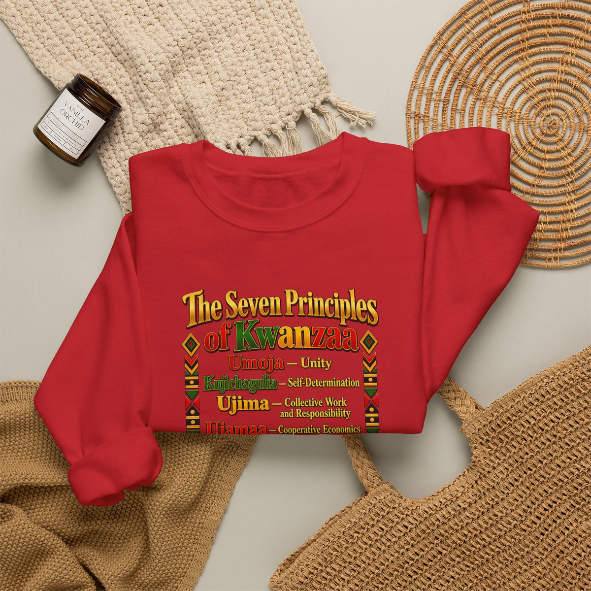 Kwanzaa Principles Crewneck Sweatshirt — The Seven Principles (Nguzo Saba) Kwanzaa Sweater