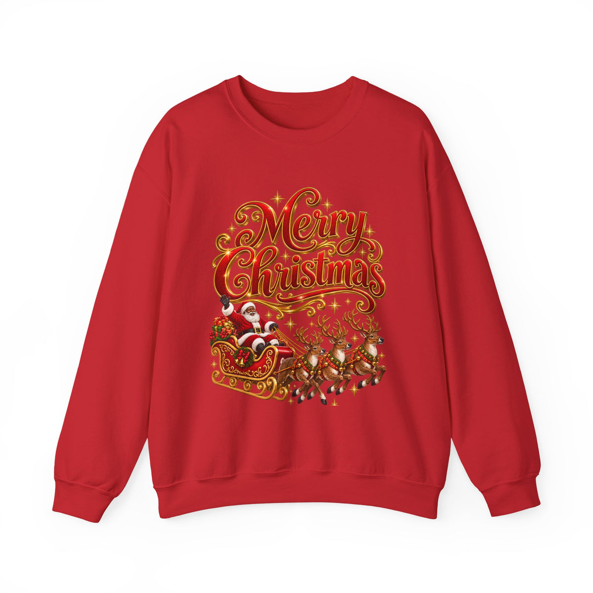 Christmas Sweatshirt — 'Merry Christmas' Santa Sleigh & Reindeer Holiday Crewneck
