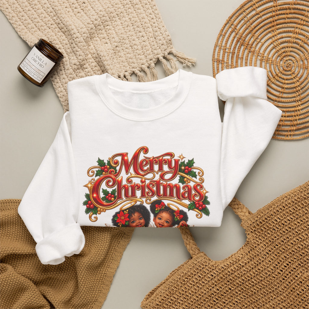 Christmas Sweatshirt - 'Merry Christmas' Vintage Choir Angels Holiday Crewneck