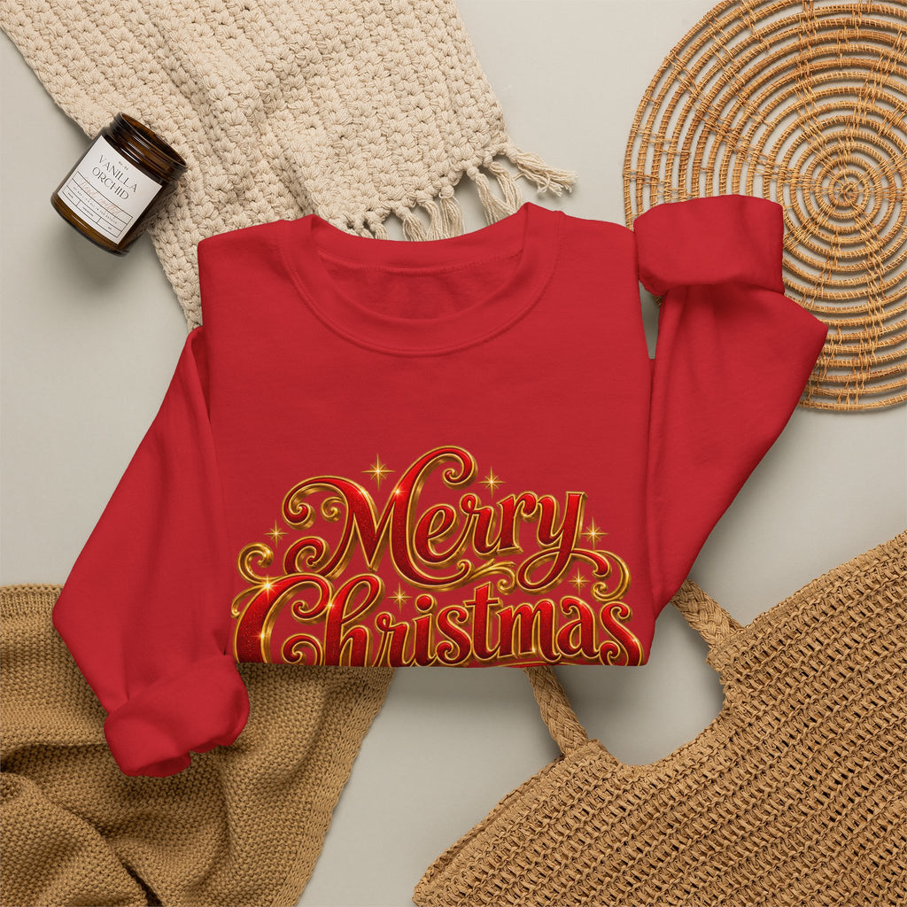 Christmas Sweatshirt — 'Merry Christmas' Santa Sleigh & Reindeer Holiday Crewneck