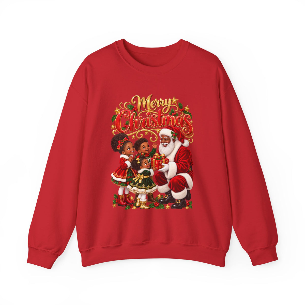 Christmas Sweatshirt — Merry Christmas Santa with Kids Vintage Holiday Crewneck