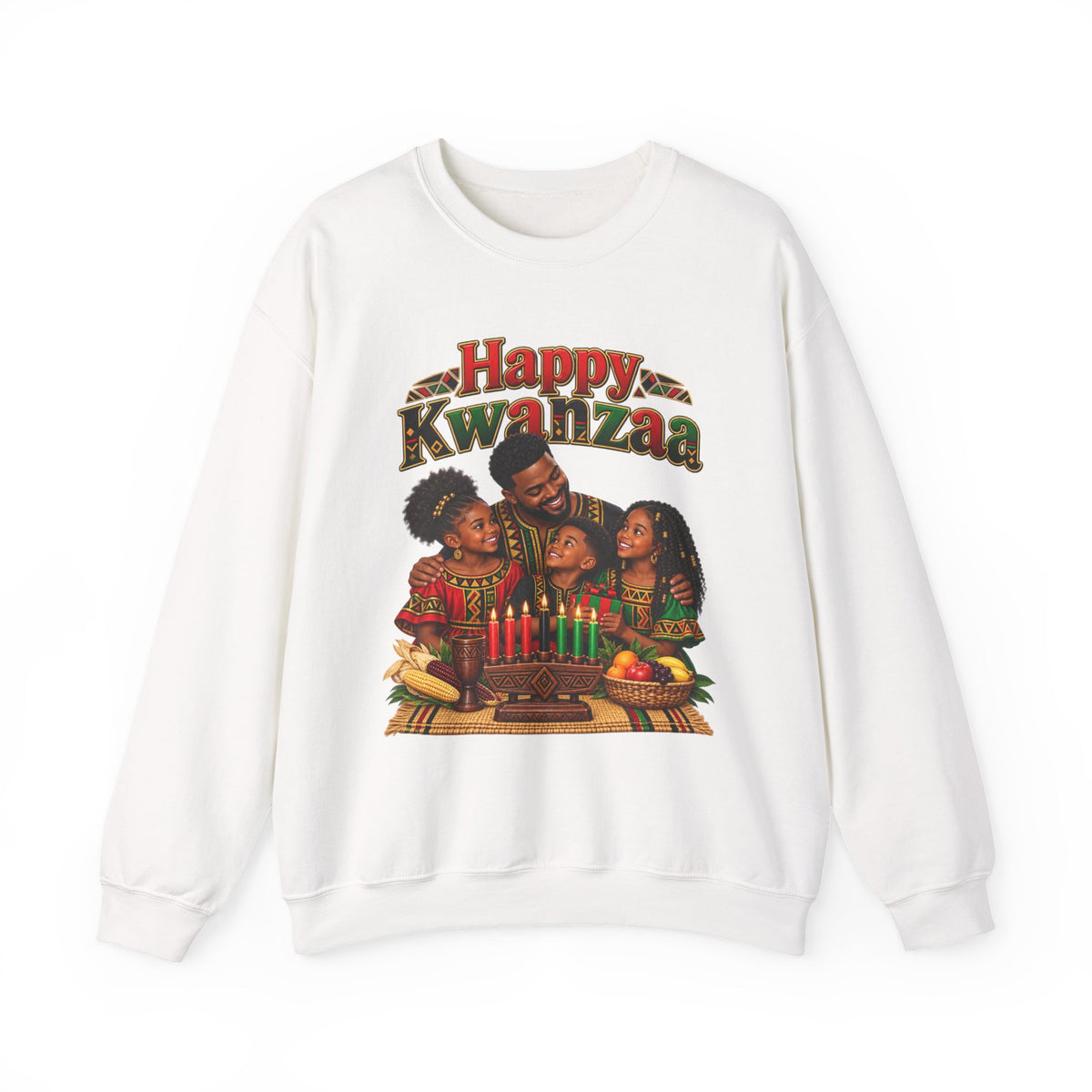 Kwanzaa Sweatshirt — "Happy Kwanzaa" Family Celebration Crewneck