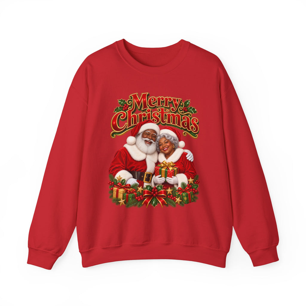 Christmas Sweatshirt - Merry Christmas Black Santa & Mrs. Claus Holiday Crewneck