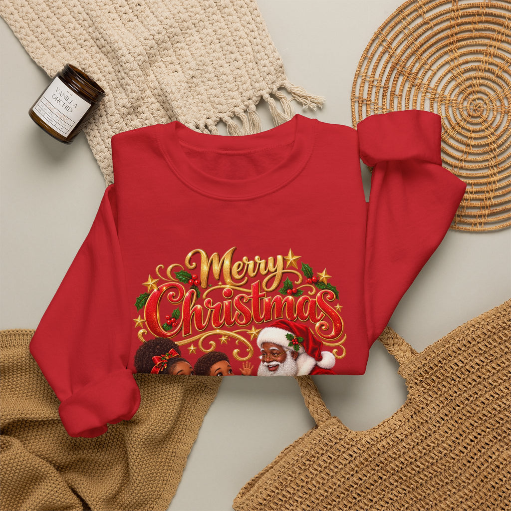 Christmas Sweatshirt — Merry Christmas Santa with Kids Vintage Holiday Crewneck
