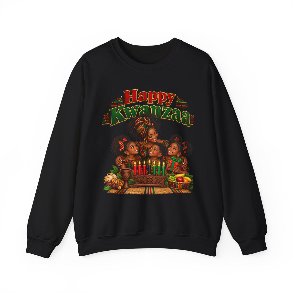 Kwanzaa Family Crewneck Sweatshirt — "Happy Kwanzaa" Celebration Design
