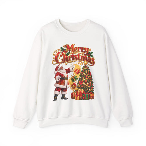 Christmas Crewneck Sweatshirt — 'Merry Christmas' Santa & Tree Holiday Sweater