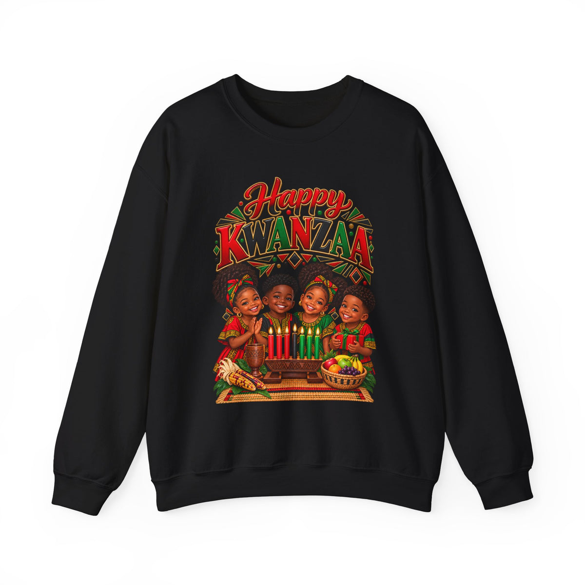 Kwanzaa Sweatshirt — "Happy Kwanzaa" Vintage Kids Family Celebration Crewneck