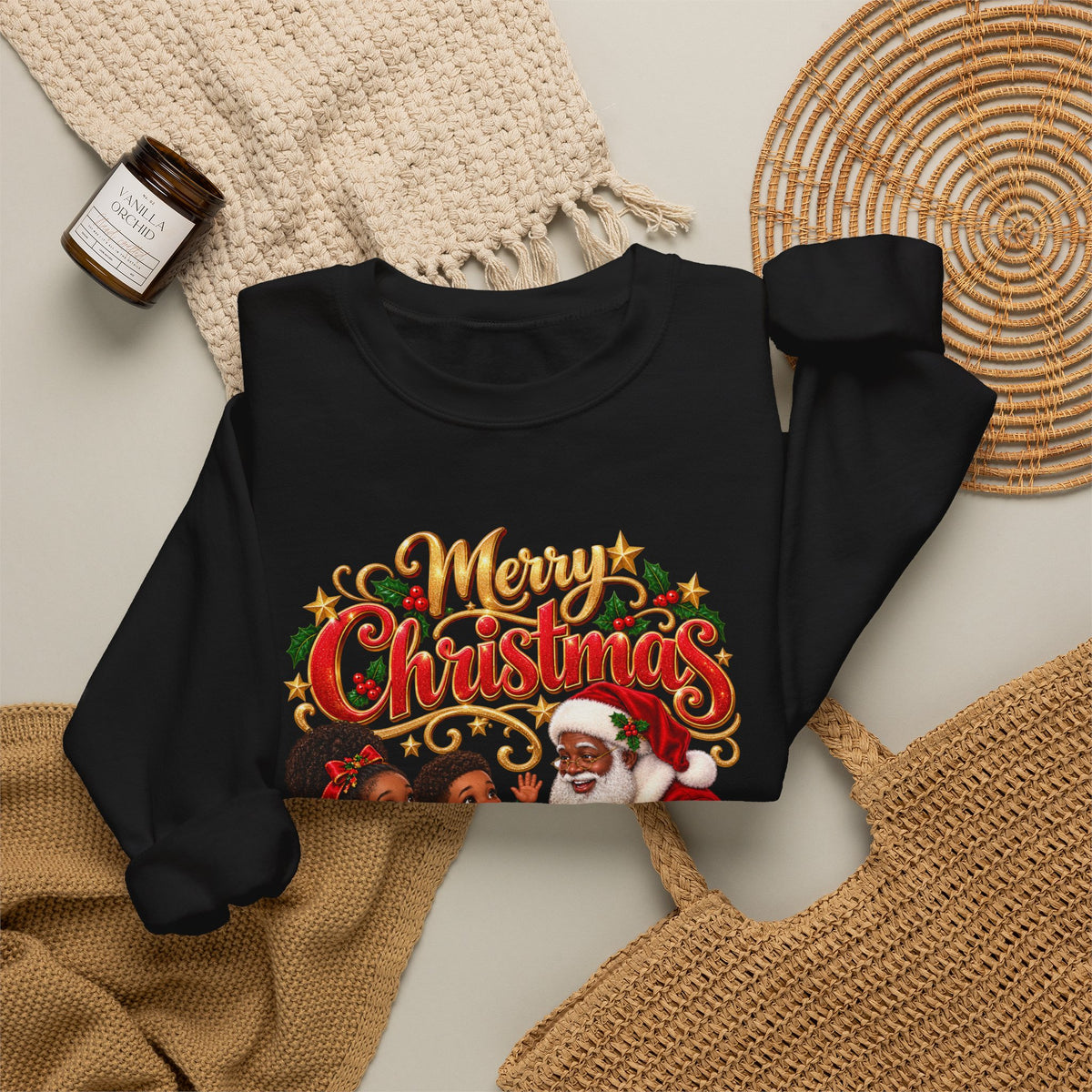 Christmas Sweatshirt — Merry Christmas Santa with Kids Vintage Holiday Crewneck