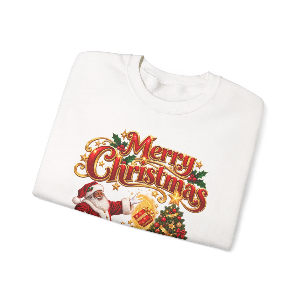 Christmas Crewneck Sweatshirt — 'Merry Christmas' Santa & Tree Holiday Sweater
