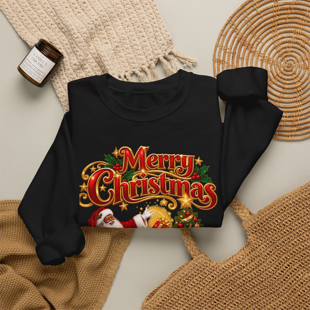 Christmas Crewneck Sweatshirt — 'Merry Christmas' Santa & Tree Holiday Sweater