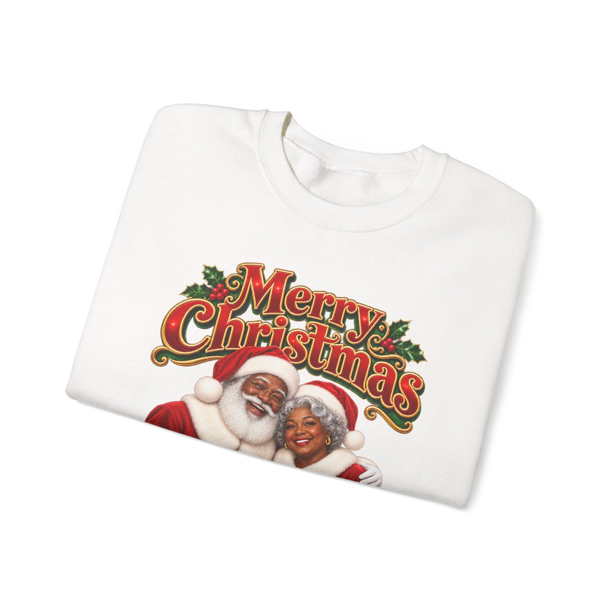 Christmas Sweatshirt - Merry Christmas Black Santa & Mrs. Claus Holiday Crewneck