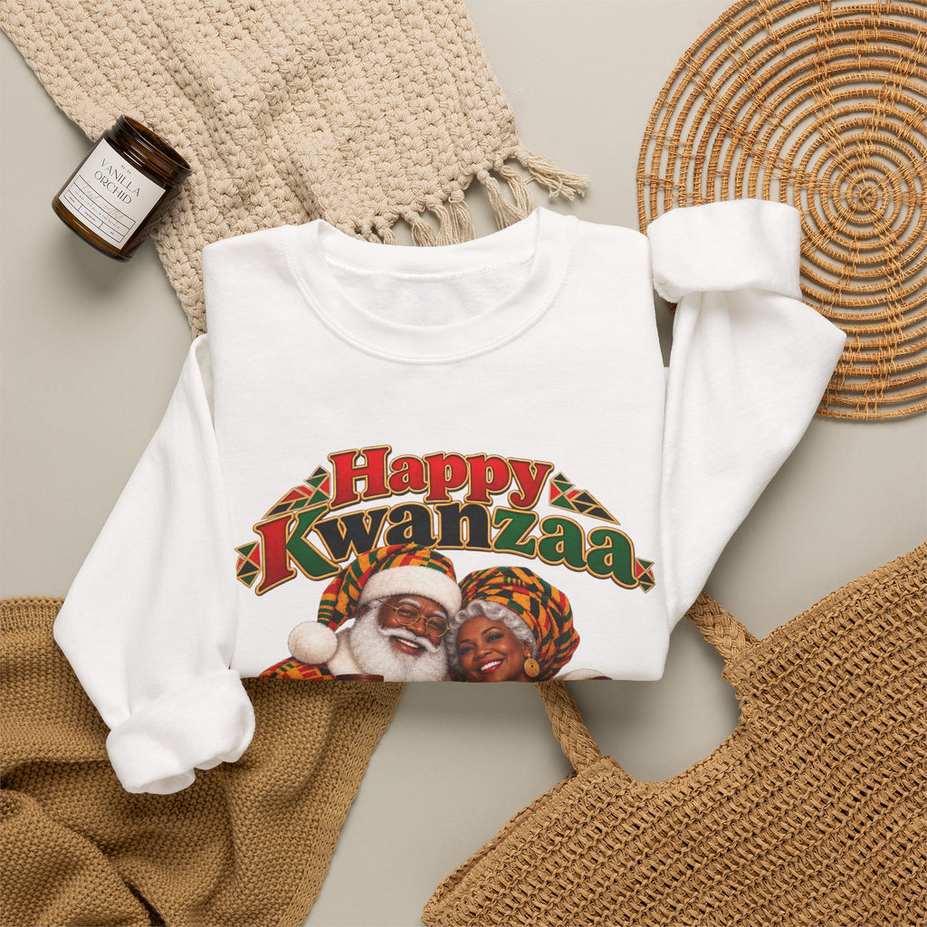 Kwanzaa Crewneck Sweatshirt — "Happy Kwanzaa" Celebration Sweater
