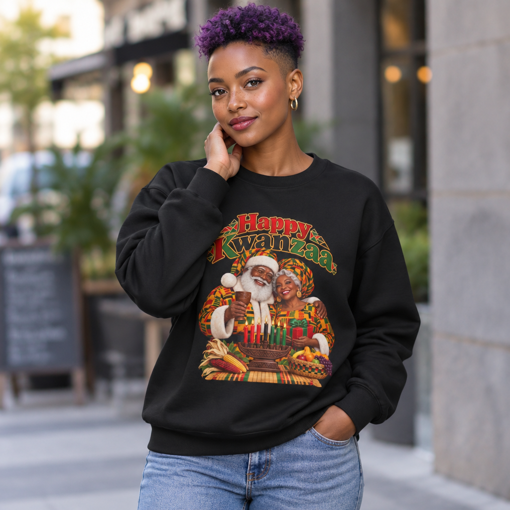 Kwanzaa Crewneck Sweatshirt — "Happy Kwanzaa" Celebration Sweater