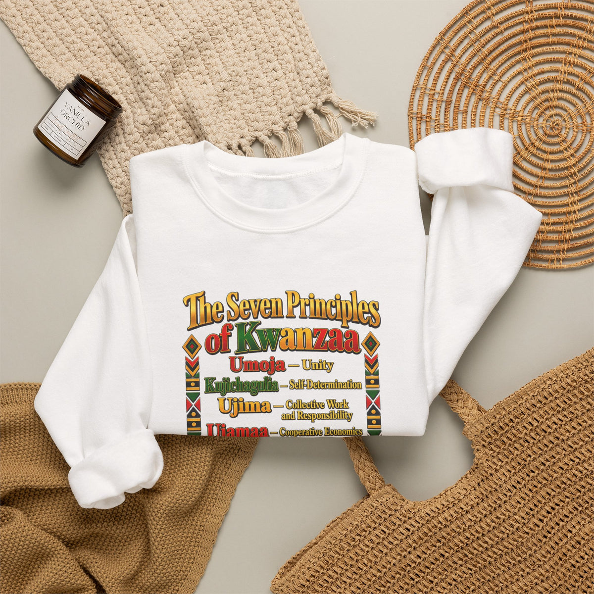 Kwanzaa Principles Crewneck Sweatshirt — The Seven Principles (Nguzo Saba) Kwanzaa Sweater