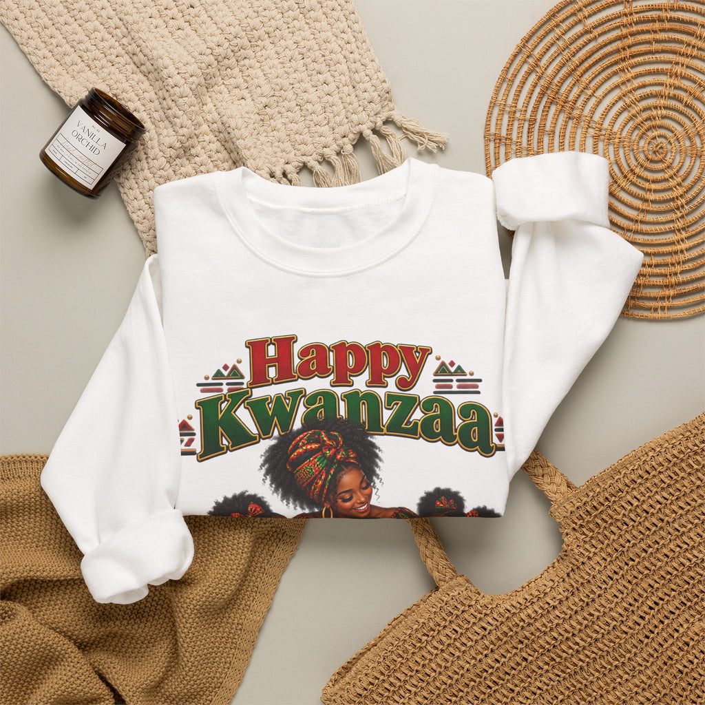 Kwanzaa Family Crewneck Sweatshirt — "Happy Kwanzaa" Celebration Design