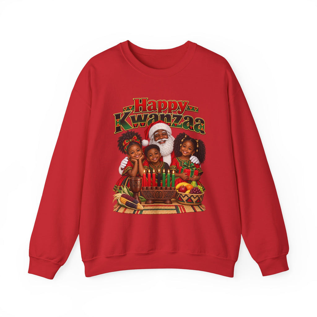 Kwanzaa Crewneck Sweatshirt — 'Happy Kwanzaa' Family Candle Celebration