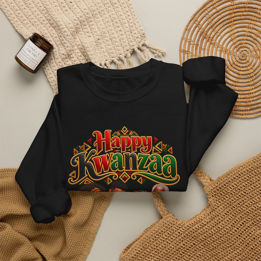 Kwanzaa Family Crewneck Sweatshirt – "Happy Kwanzaa" Holiday Pullover