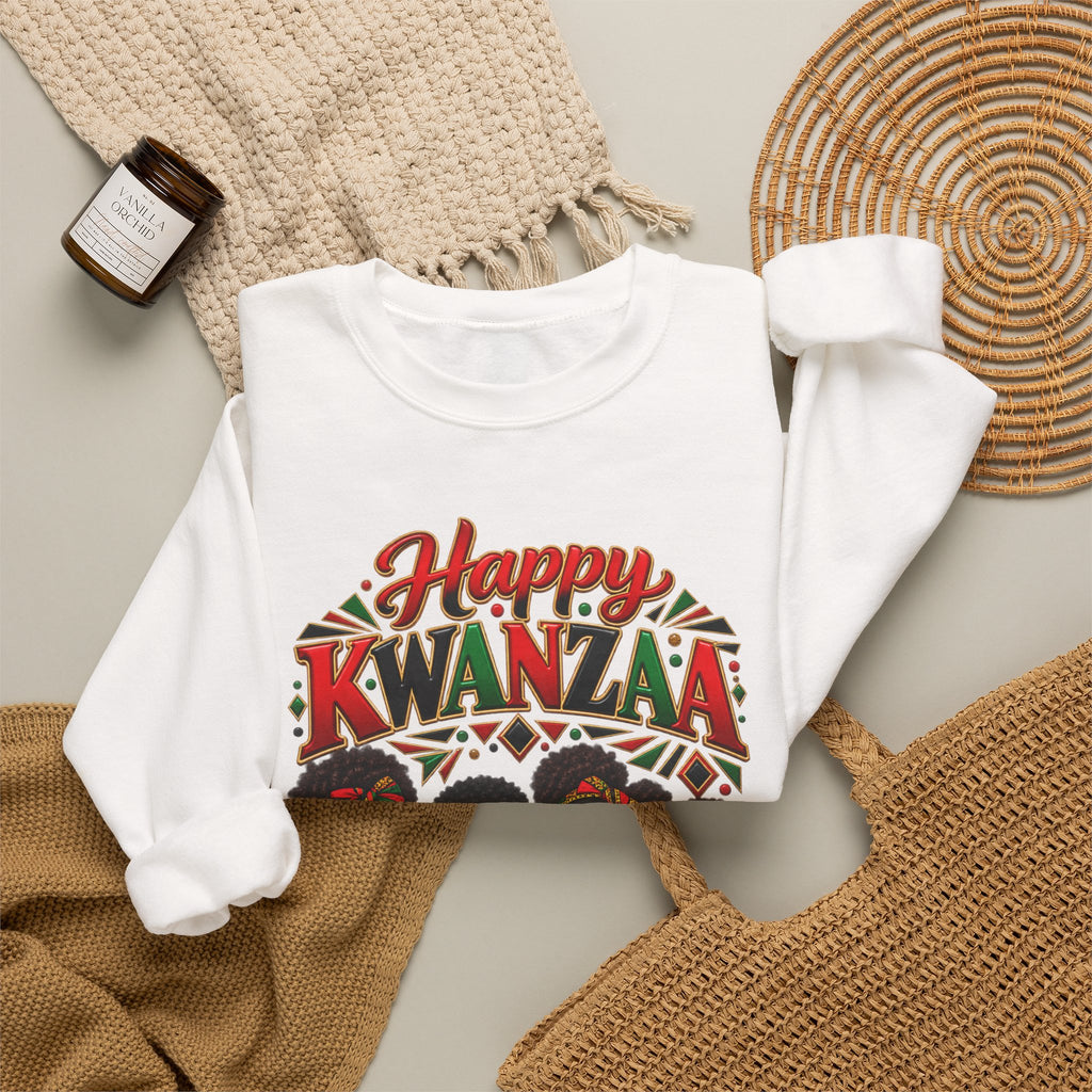 Kwanzaa Sweatshirt — "Happy Kwanzaa" Vintage Kids Family Celebration Crewneck