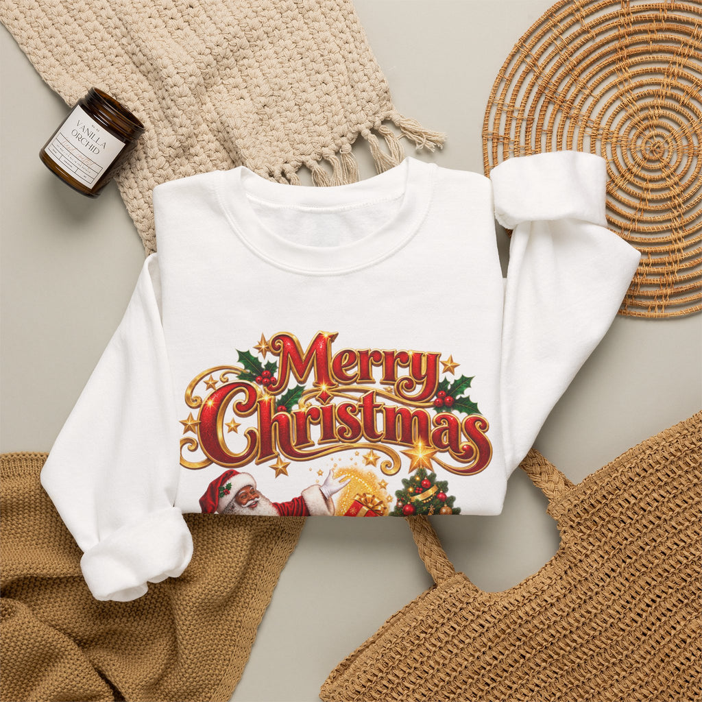 Christmas Crewneck Sweatshirt — 'Merry Christmas' Santa & Tree Holiday Sweater
