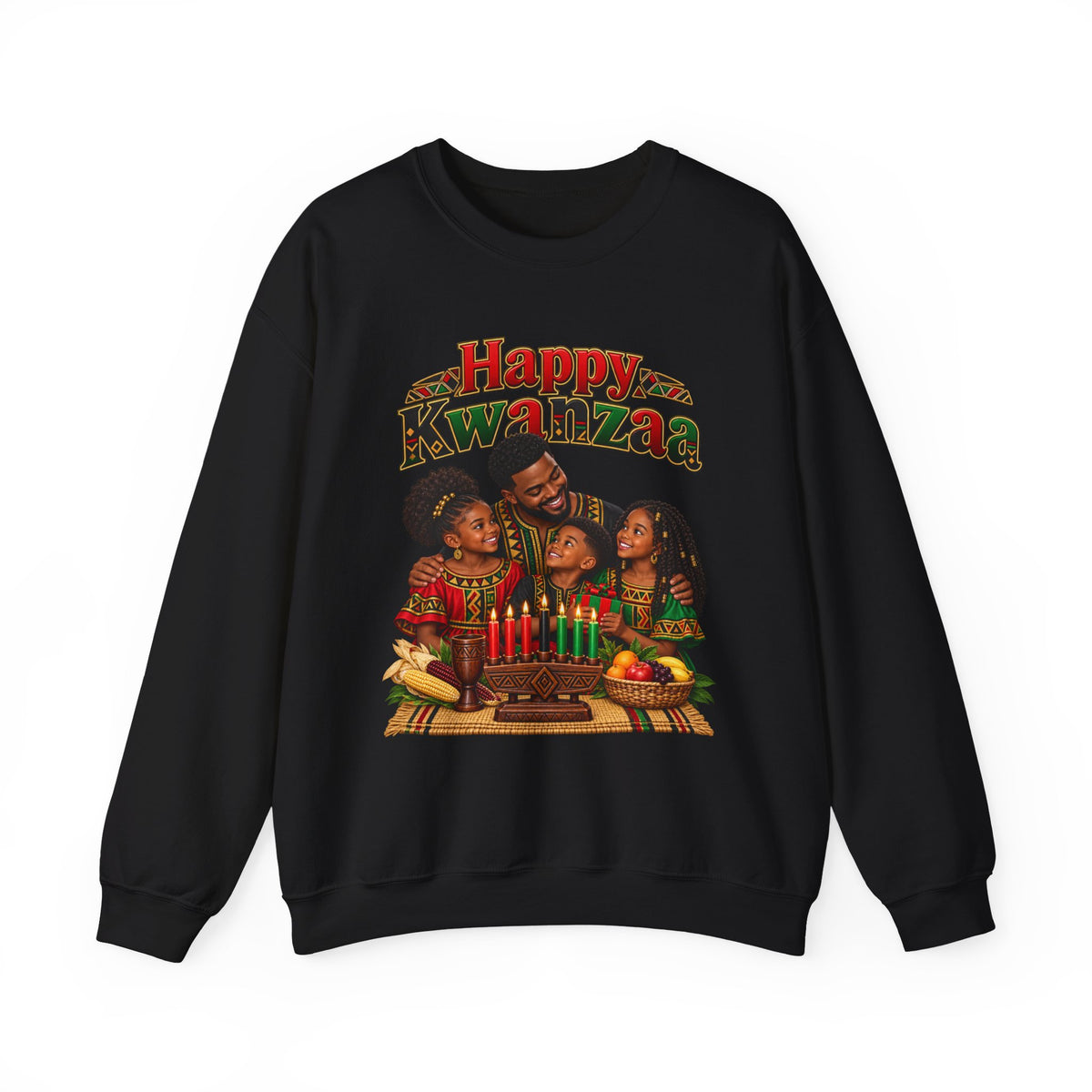 Kwanzaa Sweatshirt — "Happy Kwanzaa" Family Celebration Crewneck