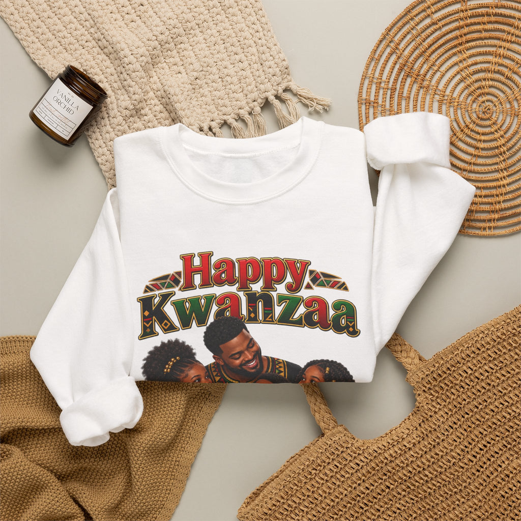Kwanzaa Sweatshirt — "Happy Kwanzaa" Family Celebration Crewneck