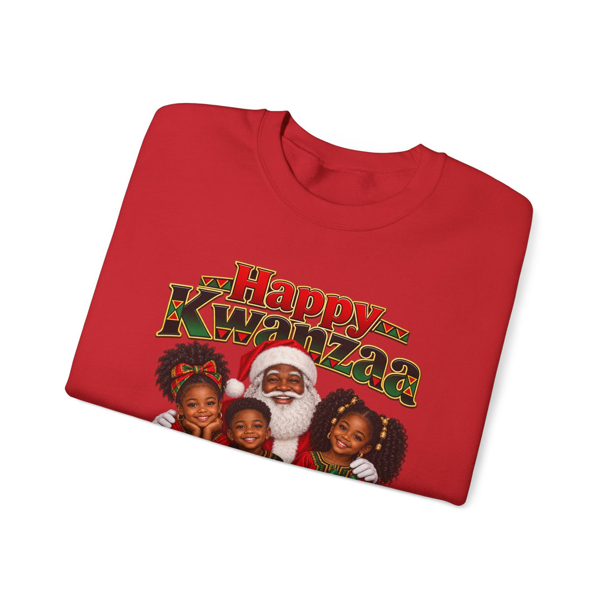 Kwanzaa Crewneck Sweatshirt — 'Happy Kwanzaa' Family Candle Celebration