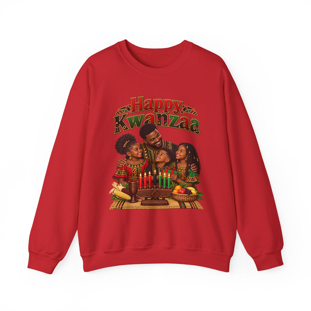 Kwanzaa Sweatshirt — "Happy Kwanzaa" Family Celebration Crewneck