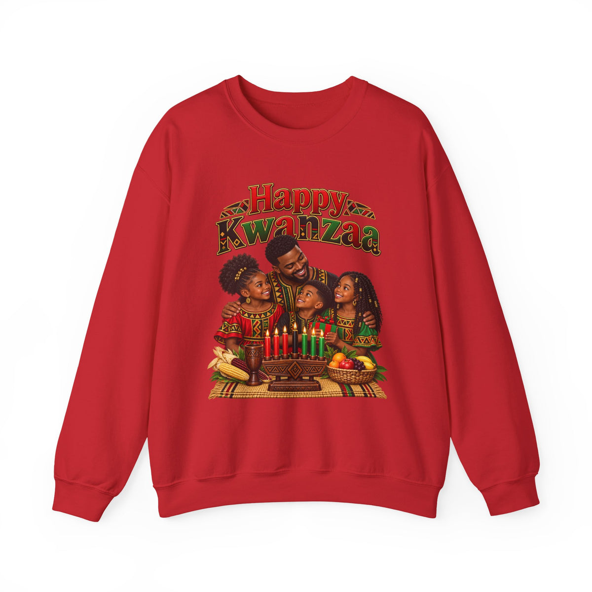 Kwanzaa Sweatshirt — "Happy Kwanzaa" Family Celebration Crewneck