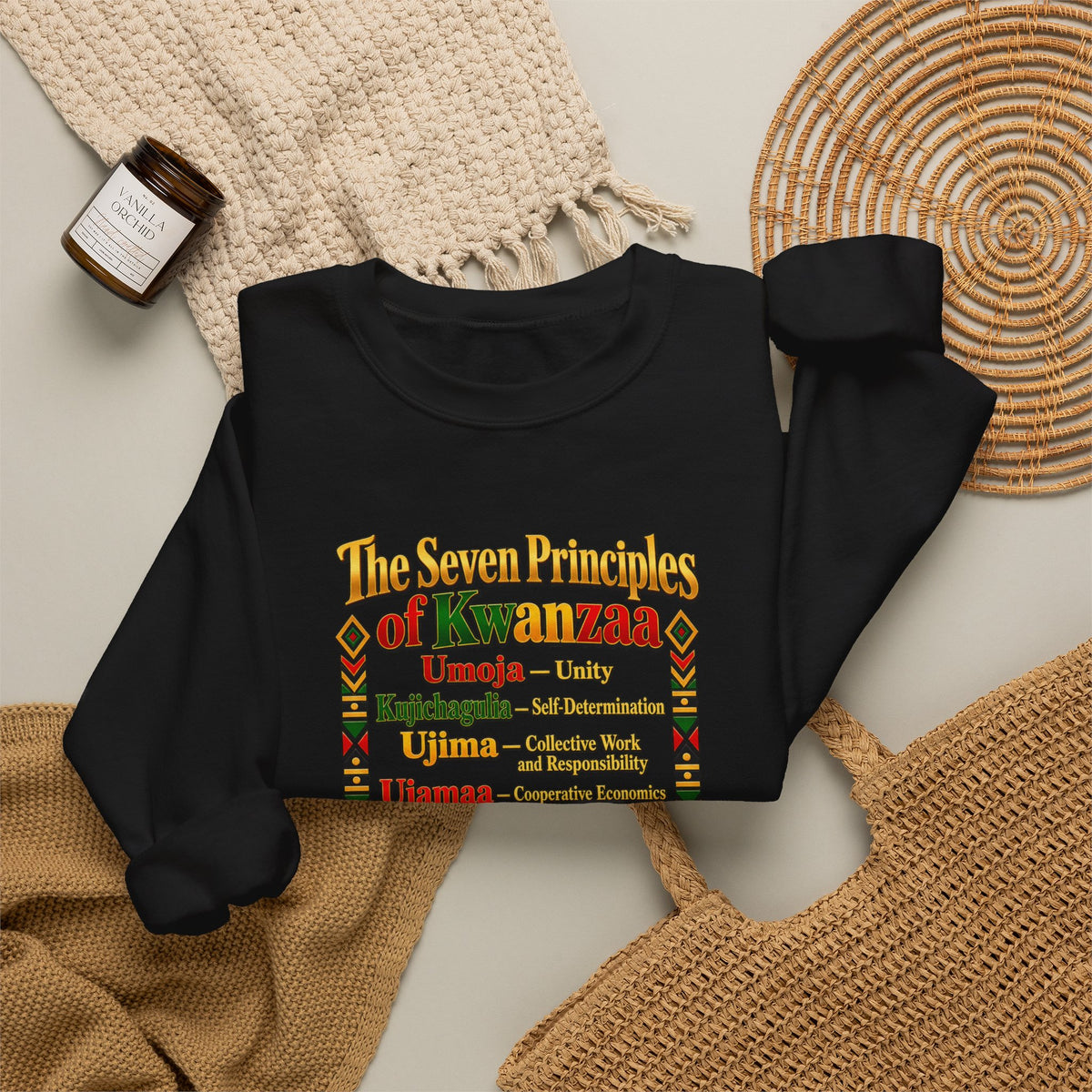 Kwanzaa Principles Crewneck Sweatshirt — The Seven Principles (Nguzo Saba) Kwanzaa Sweater