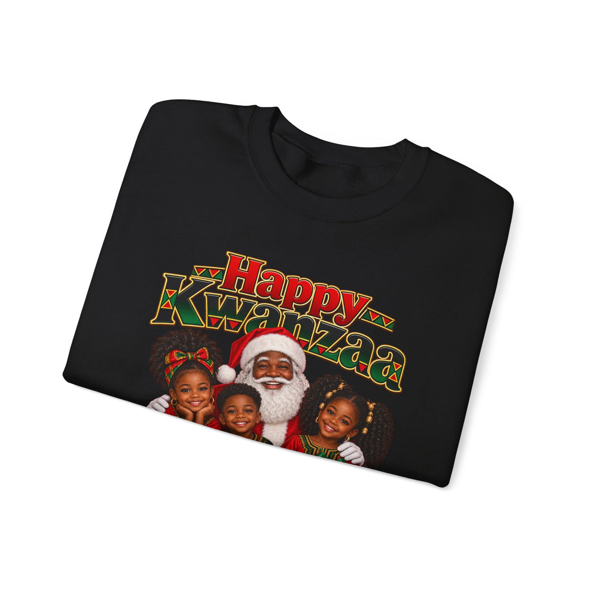 Kwanzaa Crewneck Sweatshirt — 'Happy Kwanzaa' Family Candle Celebration