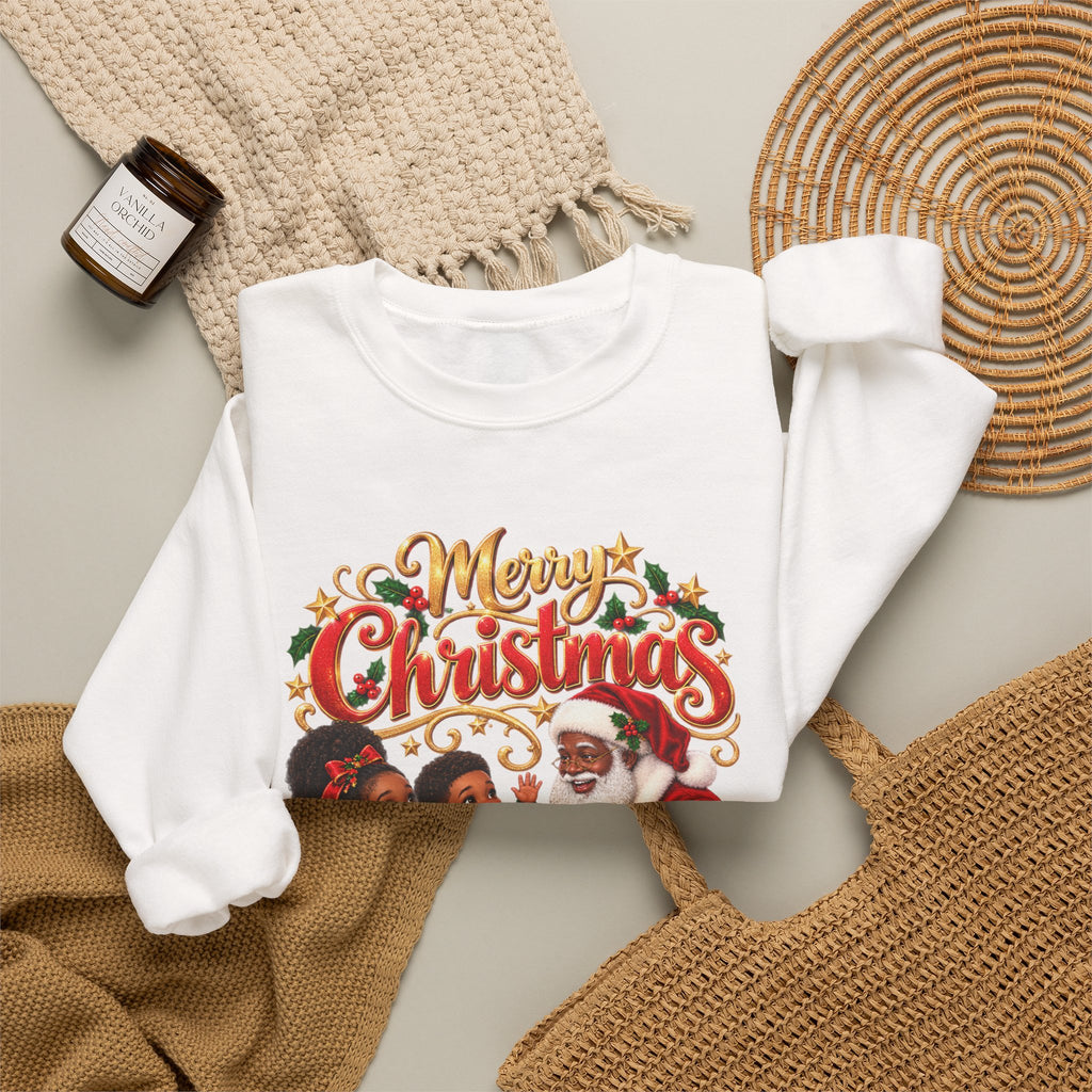 Christmas Sweatshirt — Merry Christmas Santa with Kids Vintage Holiday Crewneck