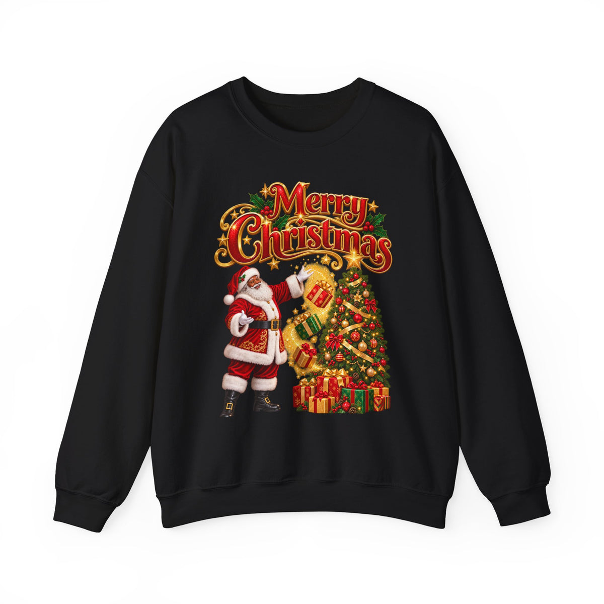 Christmas Crewneck Sweatshirt — 'Merry Christmas' Santa & Tree Holiday Sweater