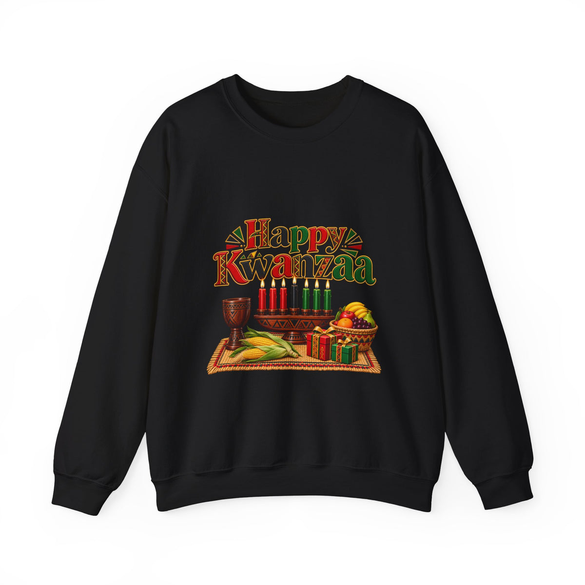 Kwanzaa Crewneck Sweatshirt – "Happy Kwanzaa" Celebration Pullover