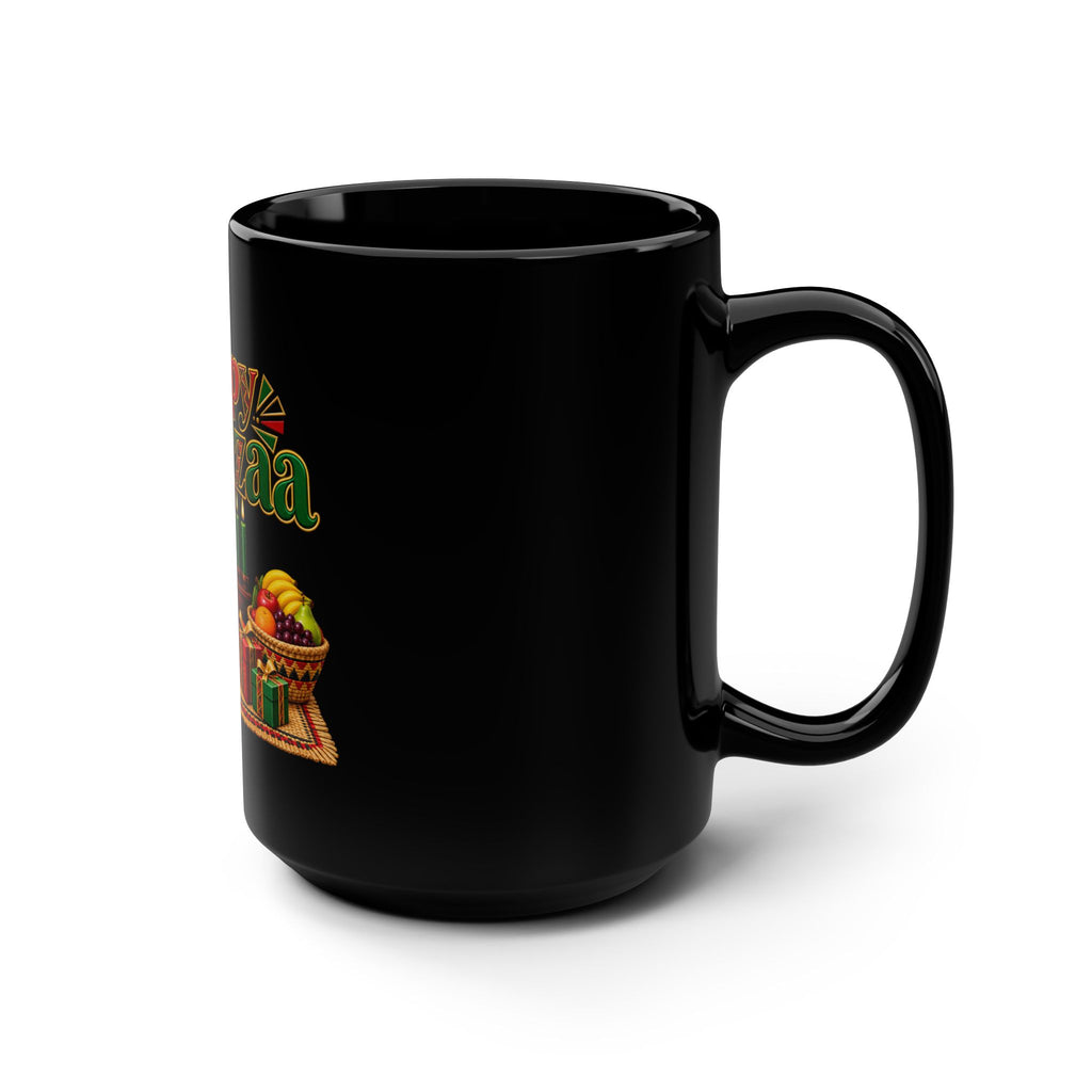 Kwanzaa Celebration Mug — 15oz Black Ceramic "Happy Kwanzaa" Design
