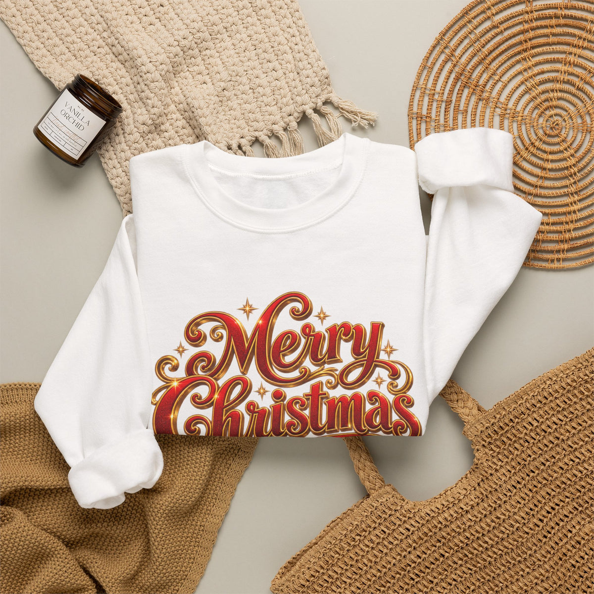 Christmas Sweatshirt — 'Merry Christmas' Santa Sleigh & Reindeer Holiday Crewneck