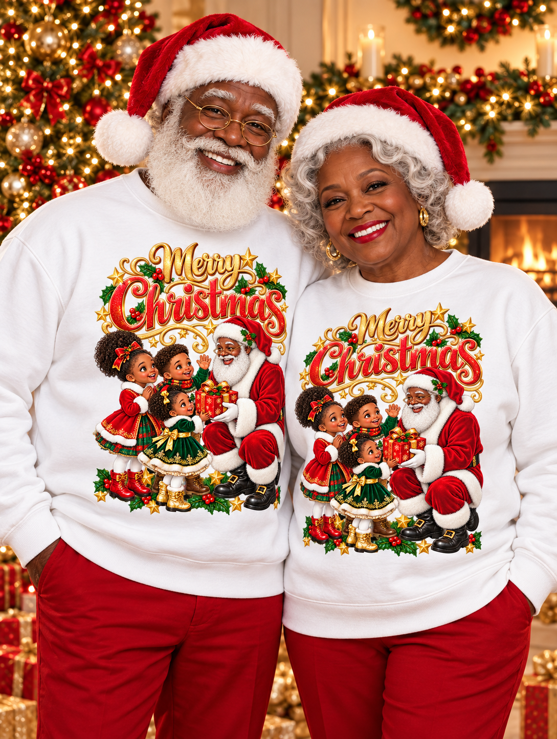 Christmas Sweatshirt — Merry Christmas Santa with Kids Vintage Holiday Crewneck