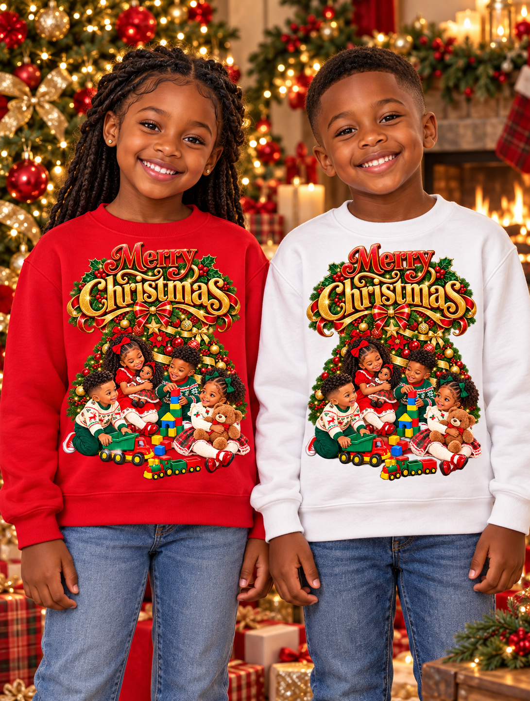 Christmas Kids Crewneck Sweatshirt – "Merry Christmas" Retro Holiday Design