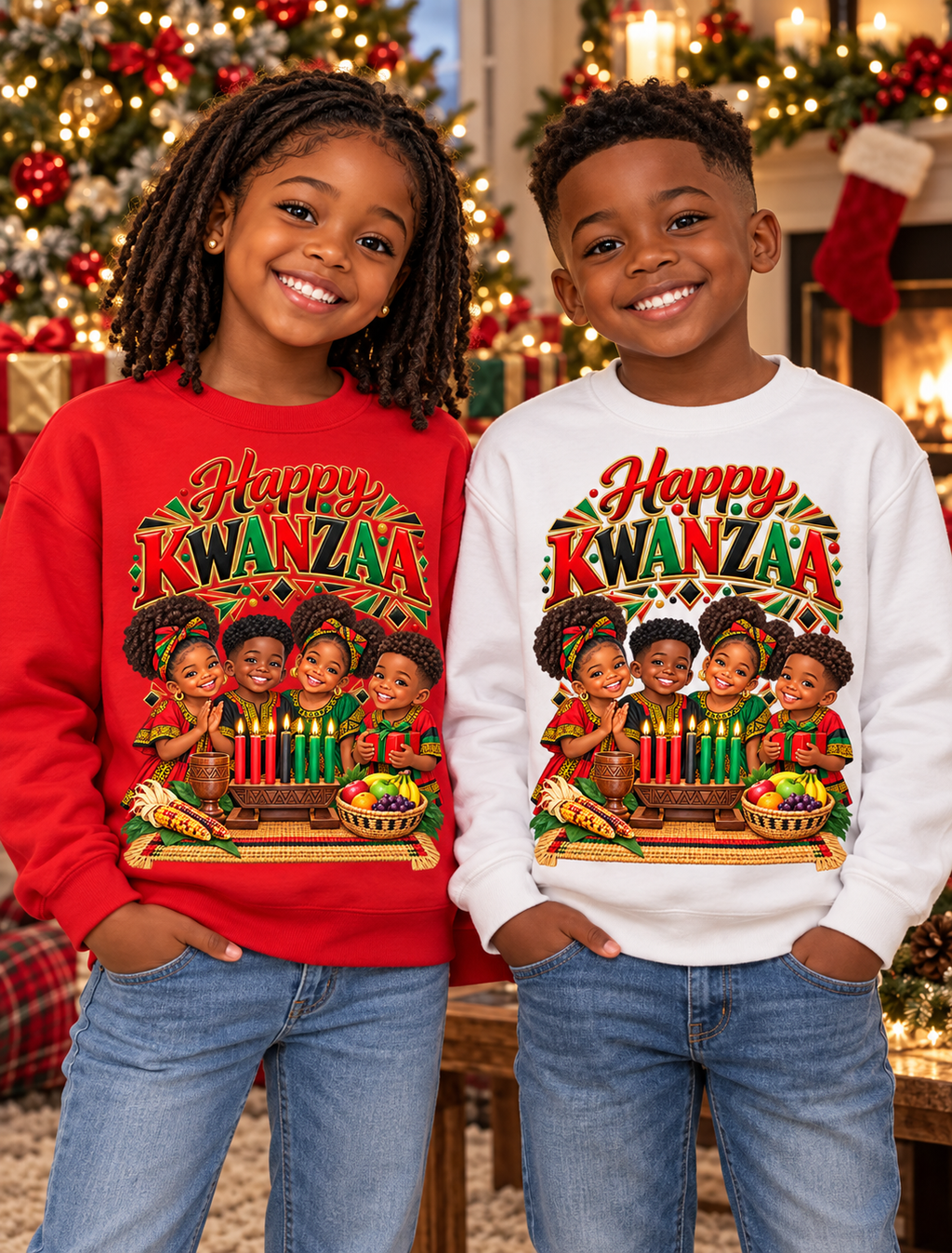 Kwanzaa Sweatshirt — "Happy Kwanzaa" Vintage Kids Family Celebration Crewneck