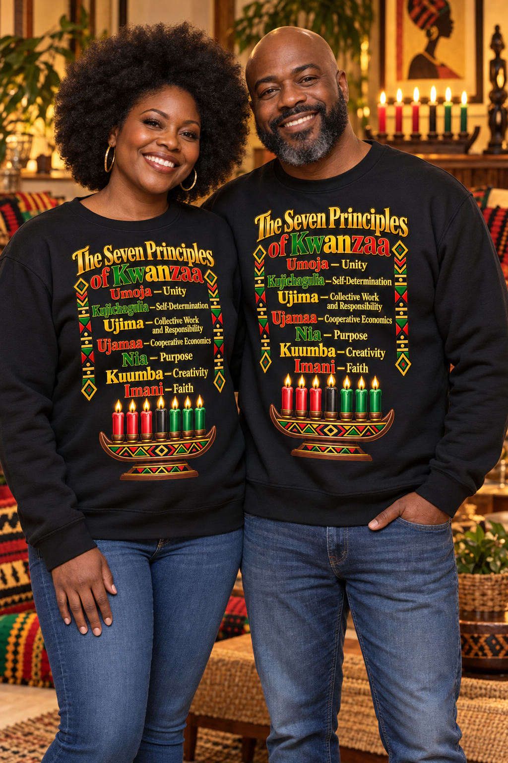 Kwanzaa Principles Crewneck Sweatshirt — The Seven Principles (Nguzo Saba) Kwanzaa Sweater