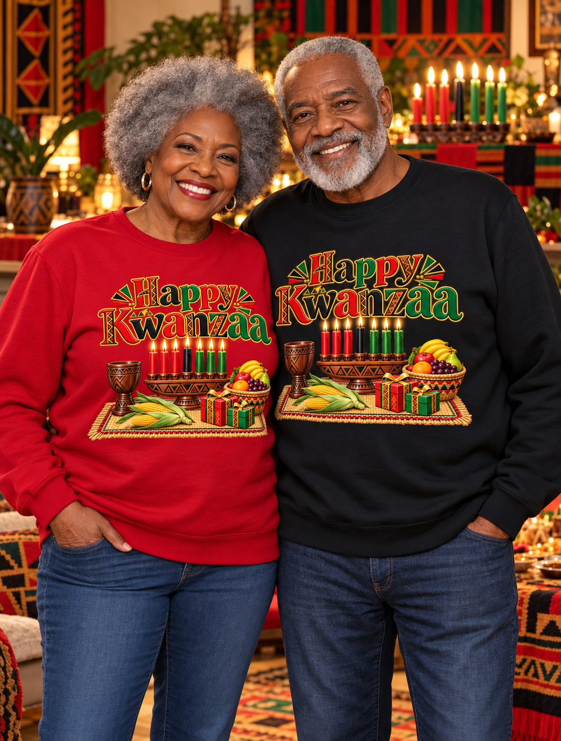 Kwanzaa Crewneck Sweatshirt – "Happy Kwanzaa" Celebration Pullover