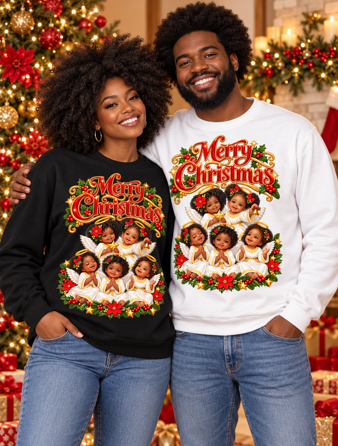Christmas Sweatshirt - 'Merry Christmas' Vintage Choir Angels Holiday Crewneck